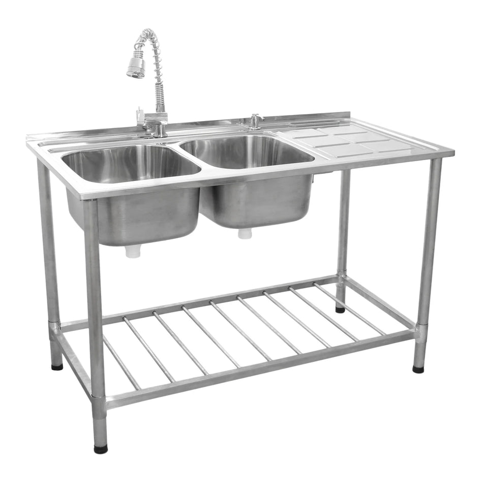 Commercial Catering Sink Double Bowl With Right Hand Drainer