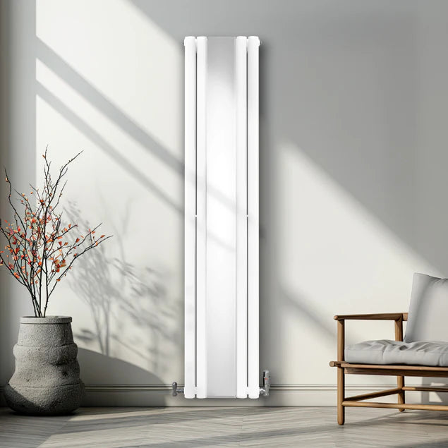 Luxury Oval Mirror Radiator Including Valves - 1800mm x 380mm - White