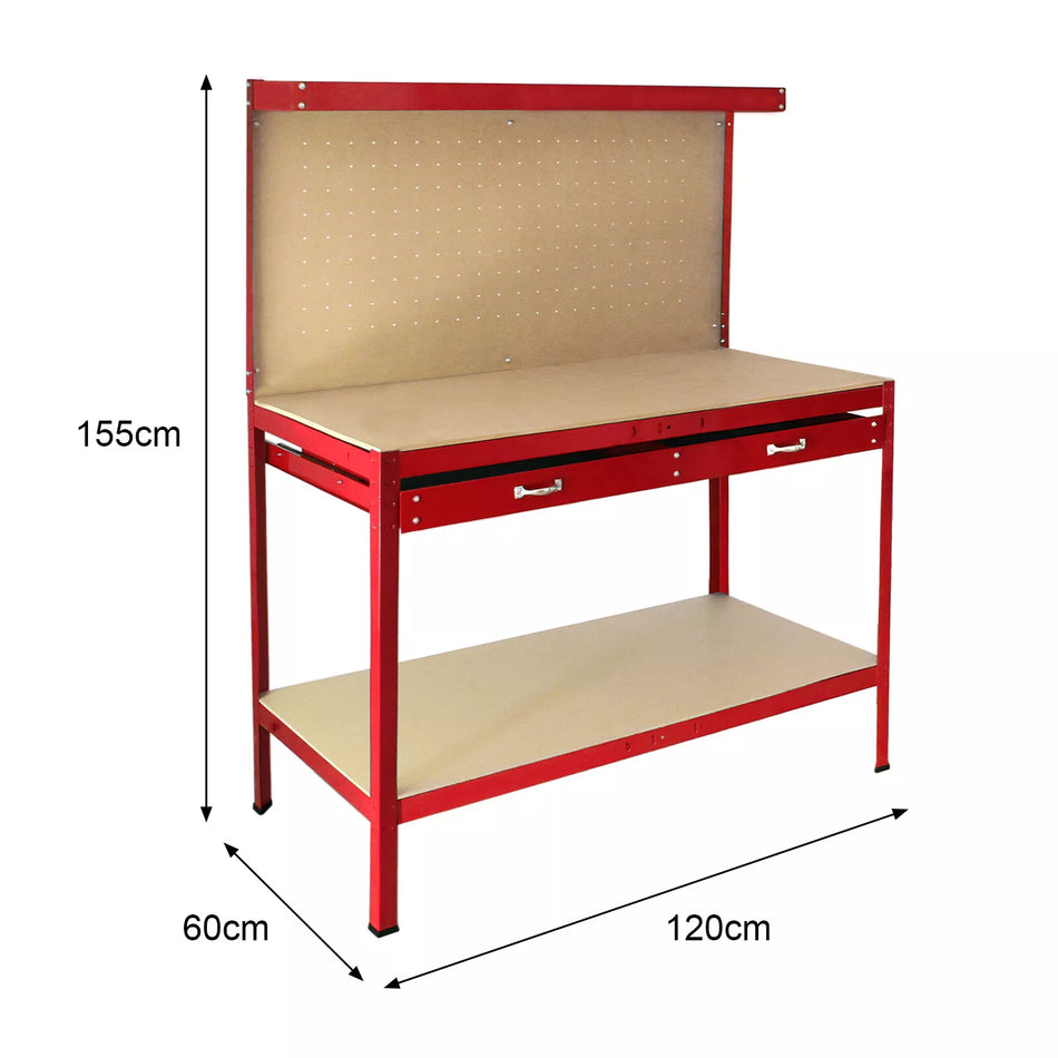 Workbench With Pegboard Drawer Tool Garage Storage Heavy-Duty Steel Workshop