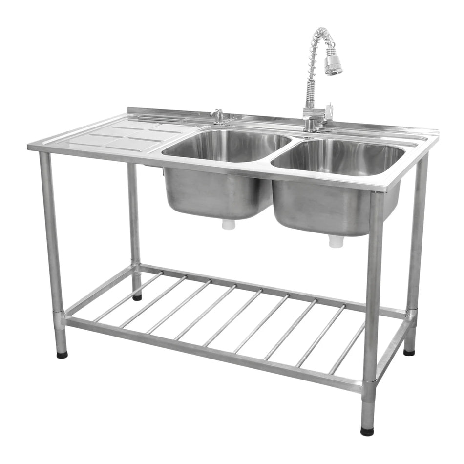 Commercial Catering Sink Double Bowl With Left Hand Drainer