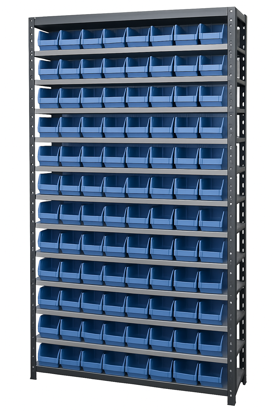 Commercial-Grade Heavy-Duty Boltless Shelving Unit with 12 Melamine Shelves and 59 Storage Bins – 900mm W x 300mm D x 1830mm H