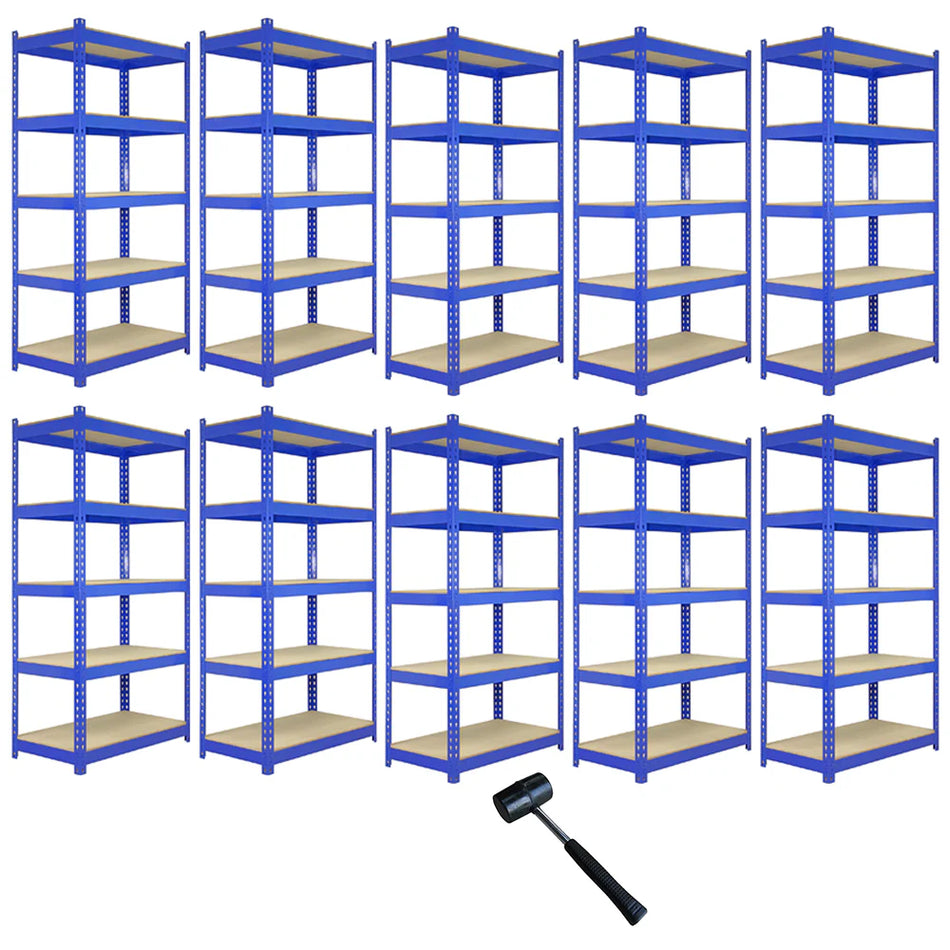 10 x Q-RaxWorks Blue Metal Shelving Units - 120cm x 180cm x 50cm