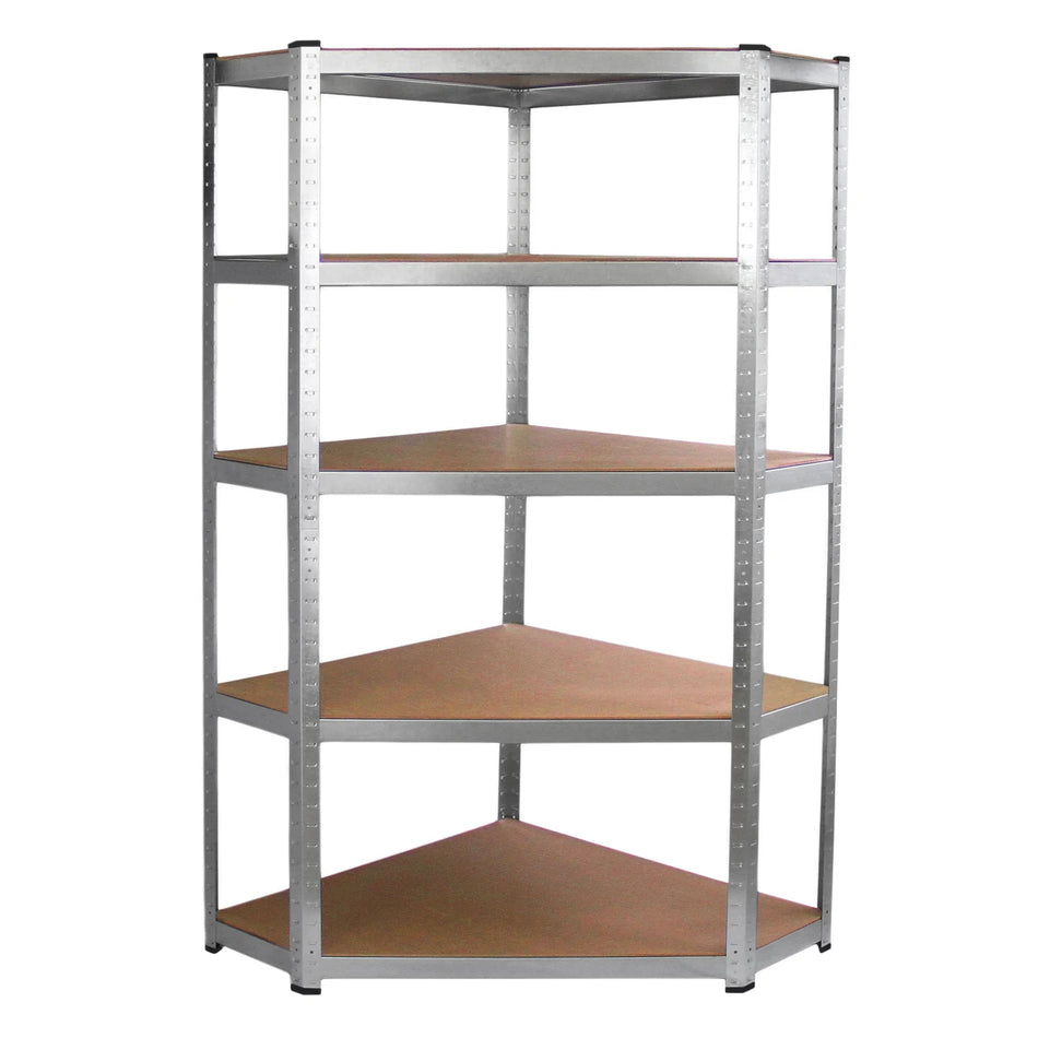 Corner 5 Tier Shelving Unit Boltless Heavy Duty Metal Shelving Shed Storage Grey