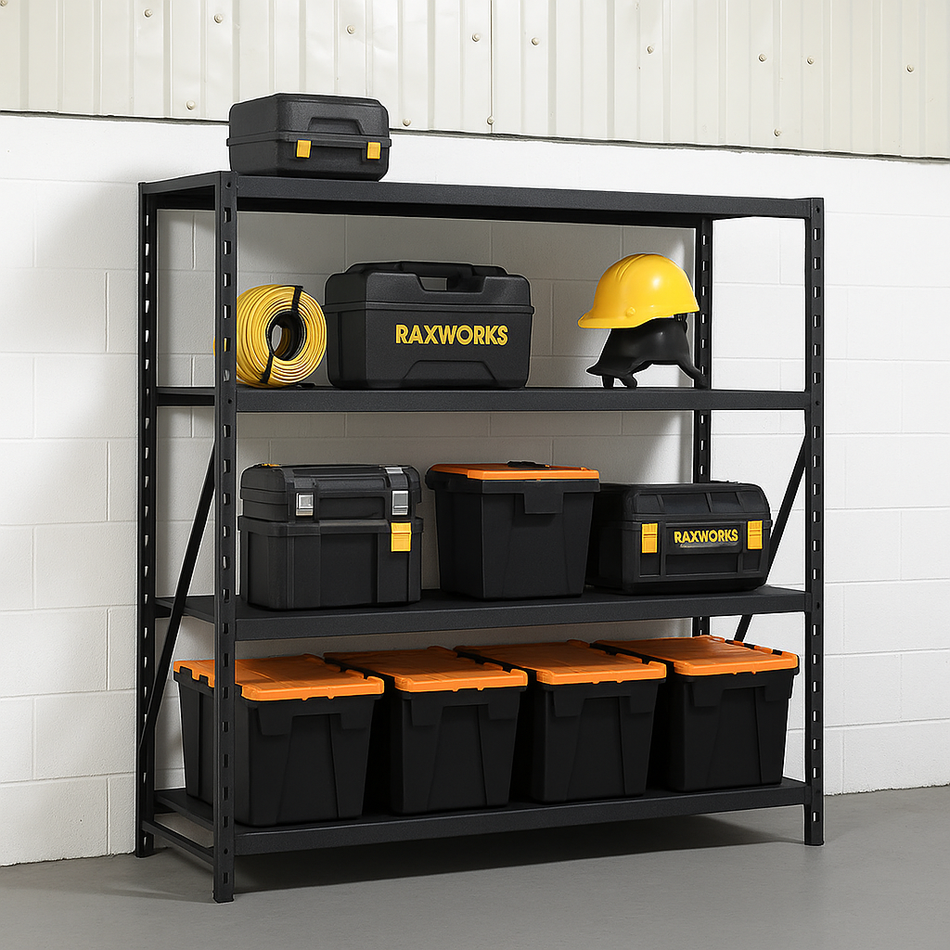 Black Heavy Duty Industrial Shelving With Metal Shelves