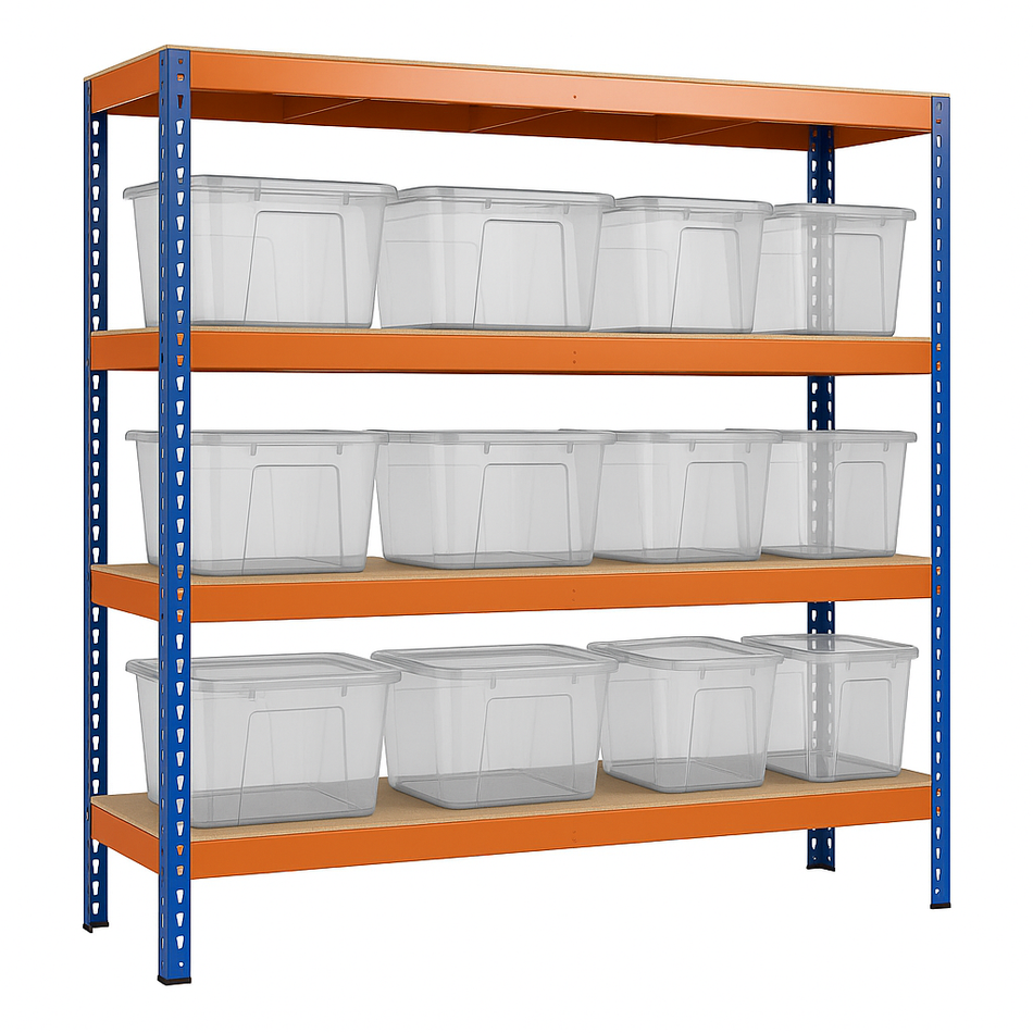 Heavy Duty Racking Shelving Unit With 5 Tier Shelfs 1800mm H x 1800mm W x 450mm D - 12 X Storage Boxes 38L