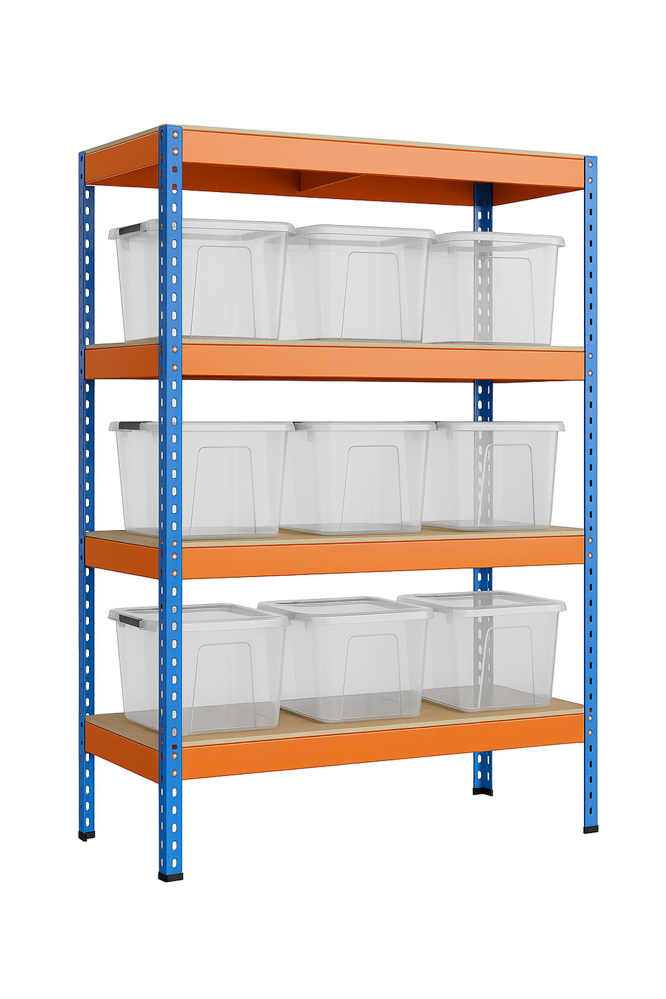 Heavy Duty Racking Shelving Unit With 5 Tier Shelfs 1800mm H x 1500mm W x 450mm D - 9 X Storage Boxes 38L