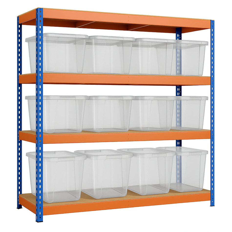 Heavy Duty Racking Shelving Unit With 5 Tier Shelfs 1800mm H x 1800mm W x 600mm D - 12 X Storage Boxes 60L