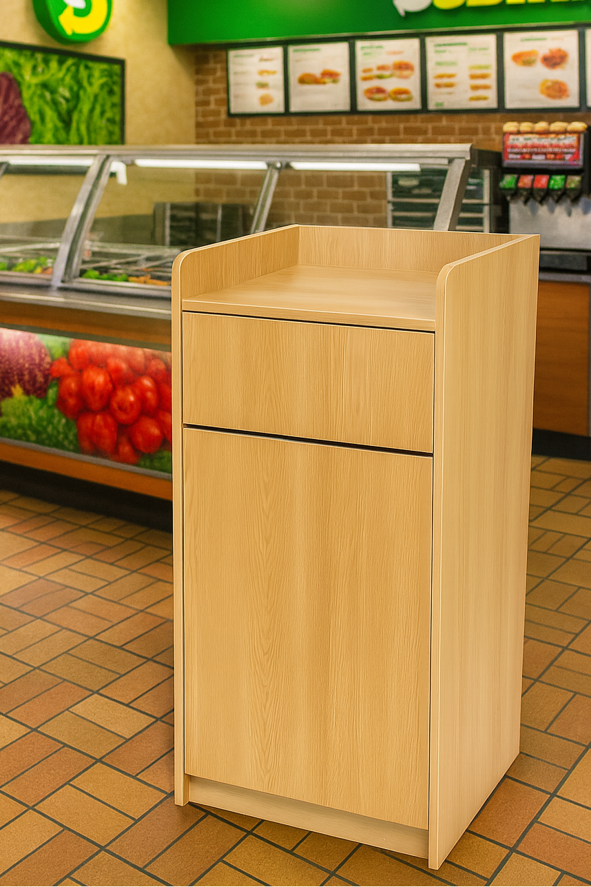Wooden Bin Cabinet, Takeaway Restaurant Trash Bin - Oak