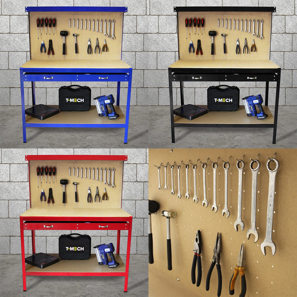 Workbench With Pegboard Drawer Tool Garage Storage Heavy-Duty Steel Workshop
