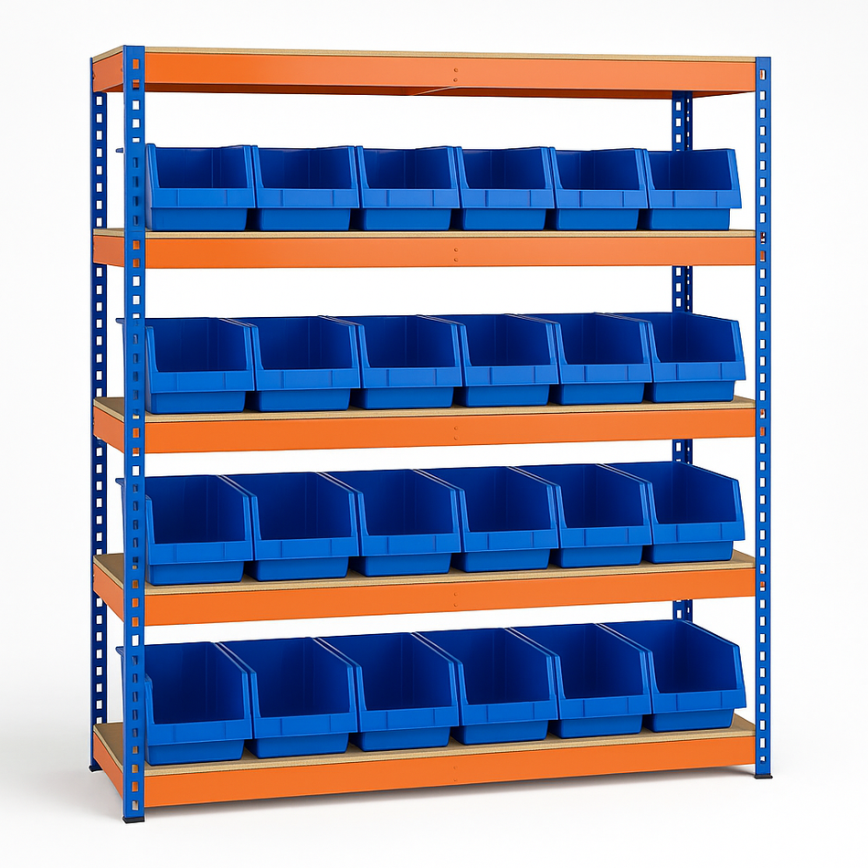 Heavy Duty Racking 5 Tier Shelving 1800mm H x 1800mm W x 600mm D with 40 Picking Bins