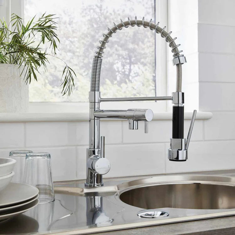 Dual Spout Kitchen Sink Tap with Pull-Out Spray – Chrome Finish