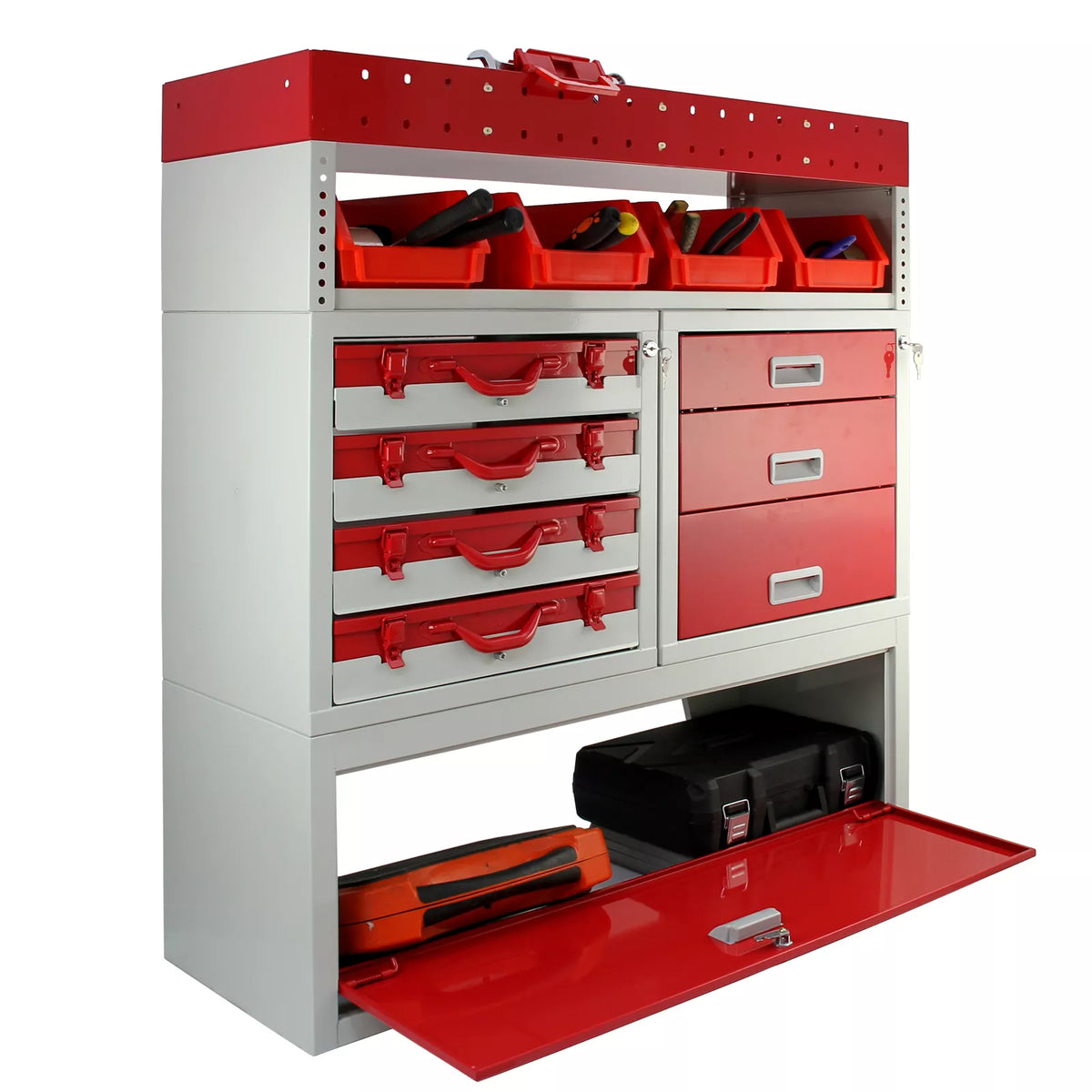 Lockable Racking Storage For Boxes Van Racking Storage, Vehicle Metal Shelving With Lockable Drawers Unit ...