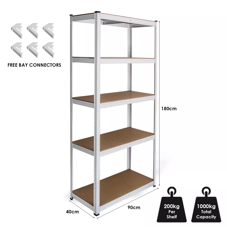 Garage Racking 5 Tier Shelving Unit Boltless Heavy Duty Metal Shelving Shed Storage In White