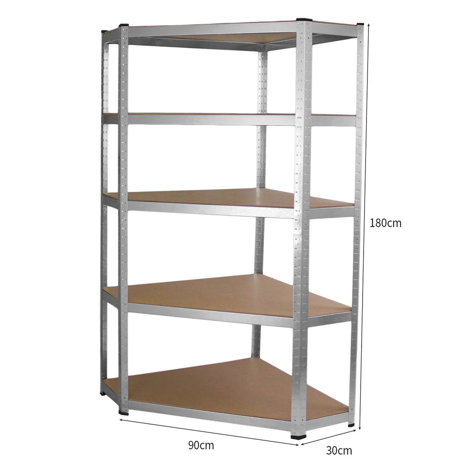 Corner 5 Tier Shelving Unit Boltless Heavy Duty Metal Shelving Shed Storage Grey
